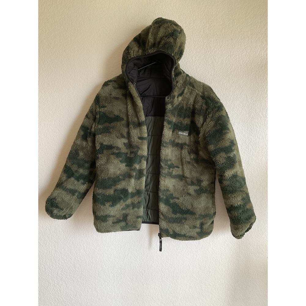 Eddie Bauer Boy's Reversible Hooded Jacket Green/camo Youth Large 14/16 - Picture 5 of 6